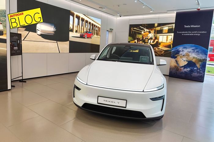 tesla model y in showroom